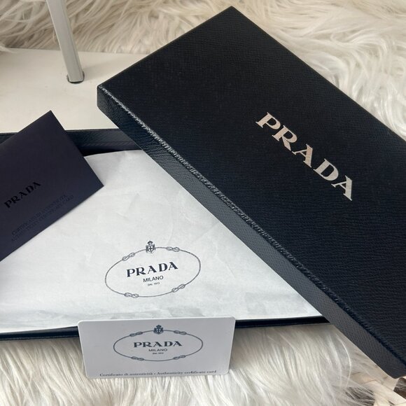 Prada Envelope clutch in Black & Gold includes box & authenticity cards shown - Picture 3 of 9